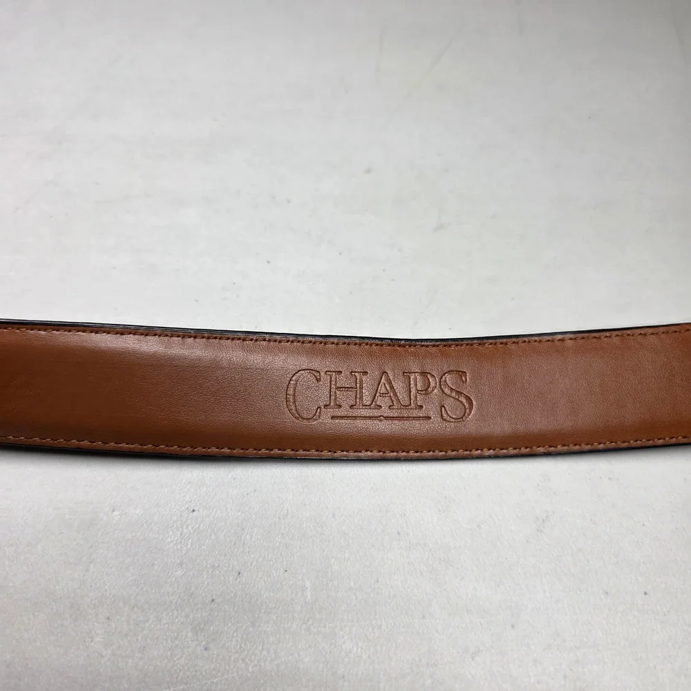 Chaps Mens Brown Leather Belt Silver Buckle Size 38 4700290971 11863